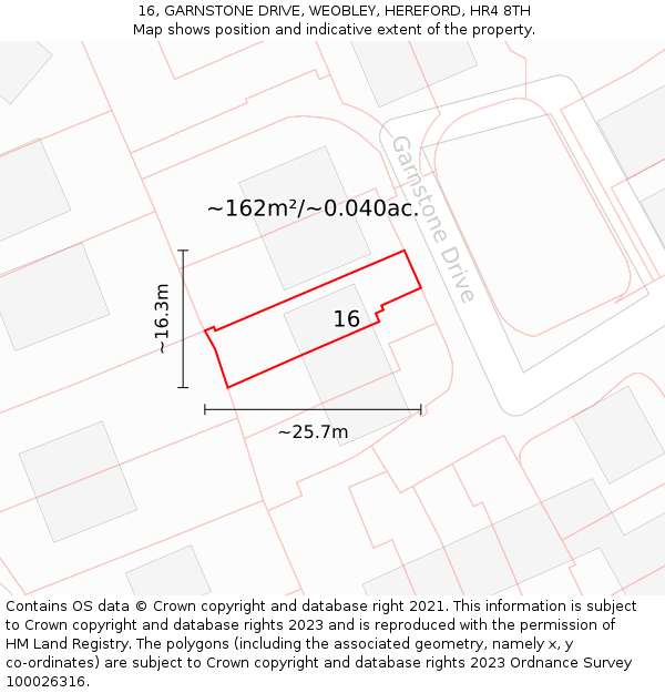 16, GARNSTONE DRIVE, WEOBLEY, HEREFORD, HR4 8TH: Plot and title map