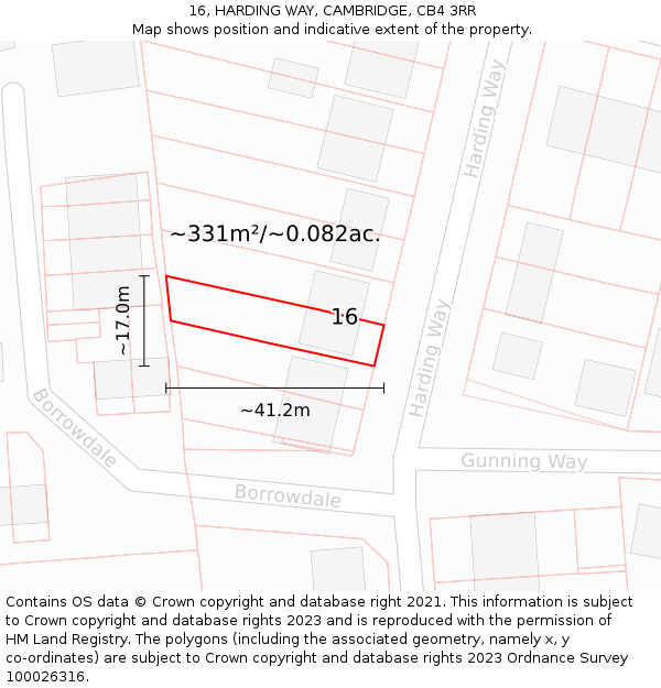 16, HARDING WAY, CAMBRIDGE, CB4 3RR: Plot and title map
