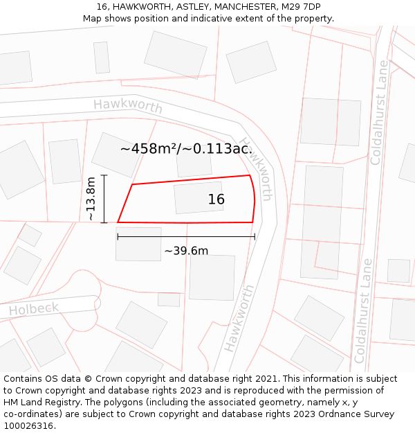16, HAWKWORTH, ASTLEY, MANCHESTER, M29 7DP: Plot and title map
