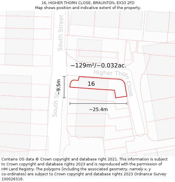 16, HIGHER THORN CLOSE, BRAUNTON, EX33 2FD: Plot and title map