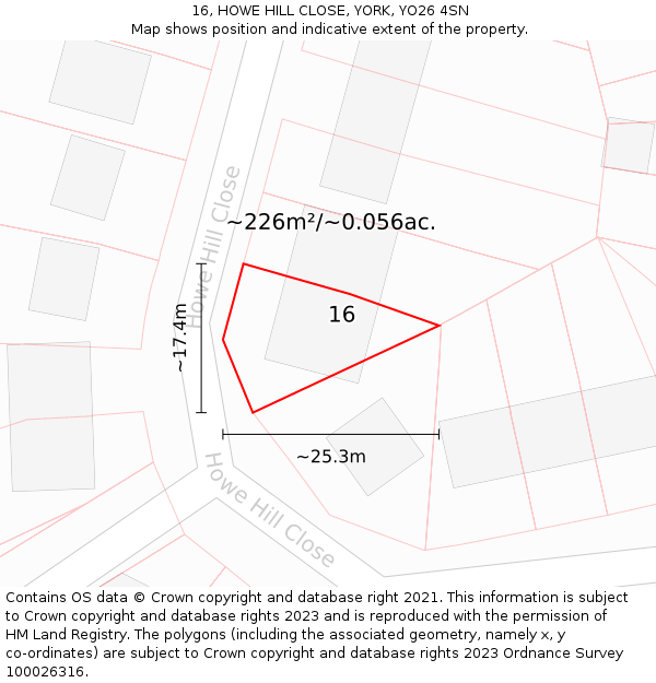 16, HOWE HILL CLOSE, YORK, YO26 4SN: Plot and title map