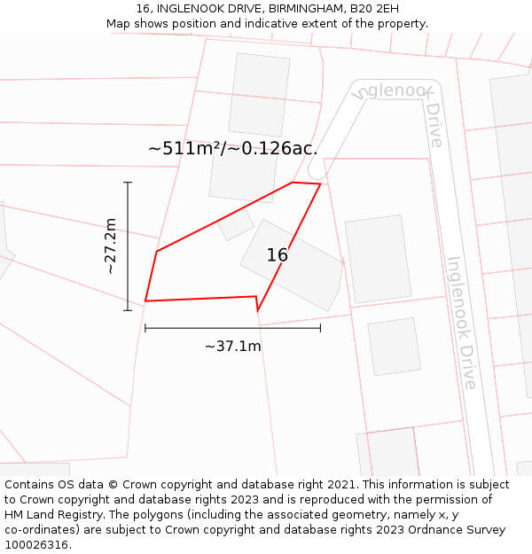 16, INGLENOOK DRIVE, BIRMINGHAM, B20 2EH: Plot and title map