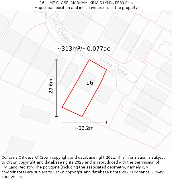 16, LIME CLOSE, MARHAM, KING'S LYNN, PE33 9HN: Plot and title map