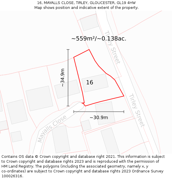 16, MAYALLS CLOSE, TIRLEY, GLOUCESTER, GL19 4HW: Plot and title map