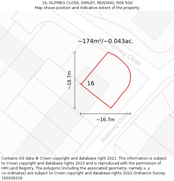 16, NUTMEG CLOSE, EARLEY, READING, RG6 5GX: Plot and title map
