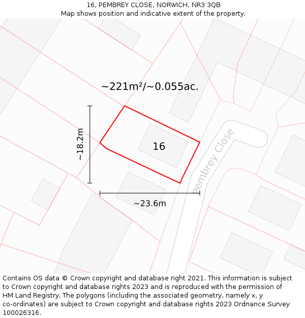 16, PEMBREY CLOSE, NORWICH, NR3 3QB: Plot and title map