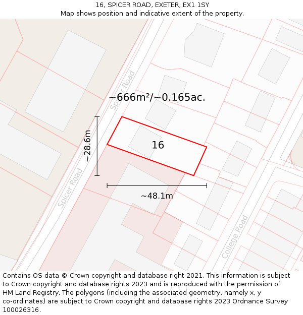 16, SPICER ROAD, EXETER, EX1 1SY: Plot and title map