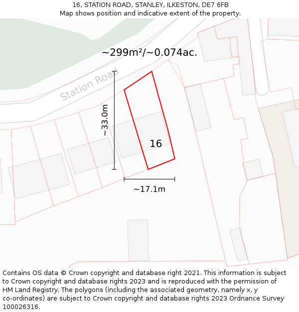 16, STATION ROAD, STANLEY, ILKESTON, DE7 6FB: Plot and title map
