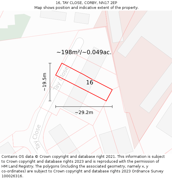 16, TAY CLOSE, CORBY, NN17 2EP: Plot and title map