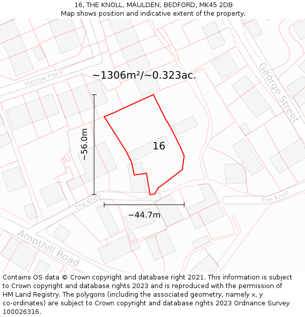 16, THE KNOLL, MAULDEN, BEDFORD, MK45 2DB: Plot and title map