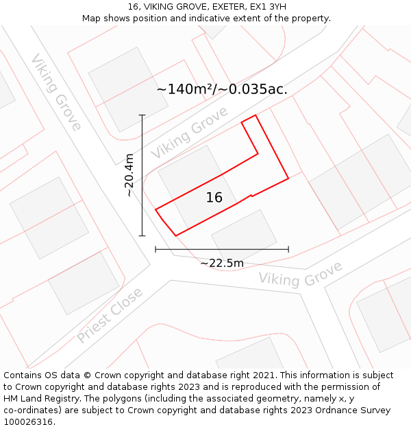 16, VIKING GROVE, EXETER, EX1 3YH: Plot and title map