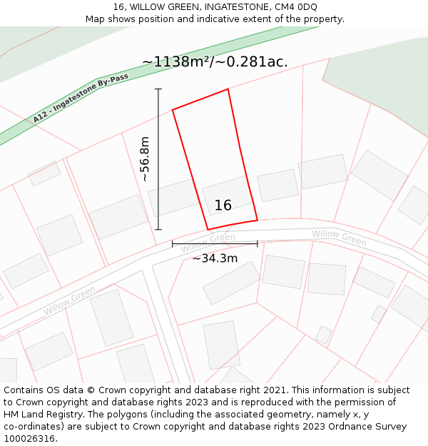 16, WILLOW GREEN, INGATESTONE, CM4 0DQ: Plot and title map