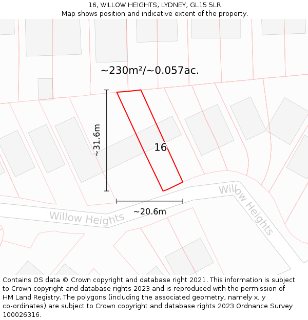 16, WILLOW HEIGHTS, LYDNEY, GL15 5LR: Plot and title map