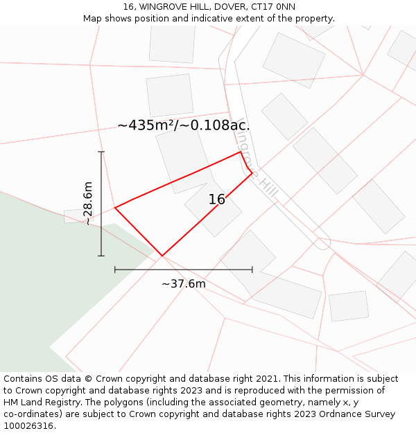 16, WINGROVE HILL, DOVER, CT17 0NN: Plot and title map