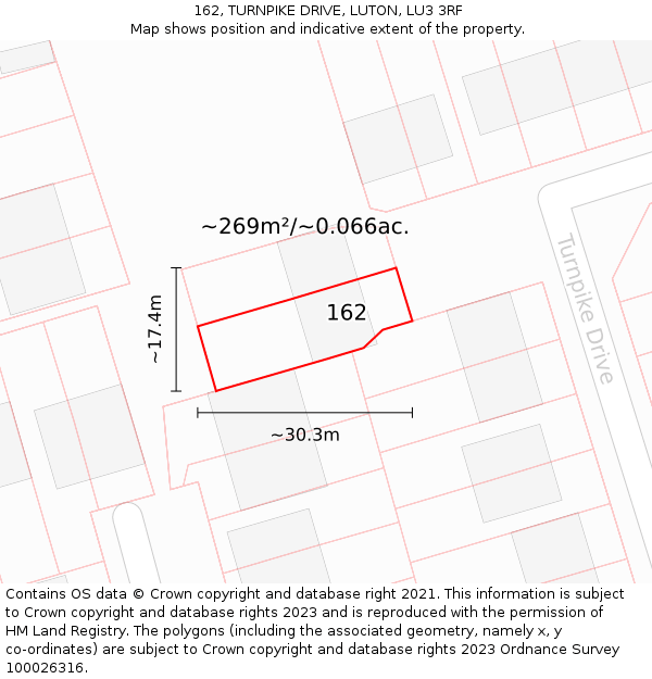 162, TURNPIKE DRIVE, LUTON, LU3 3RF: Plot and title map