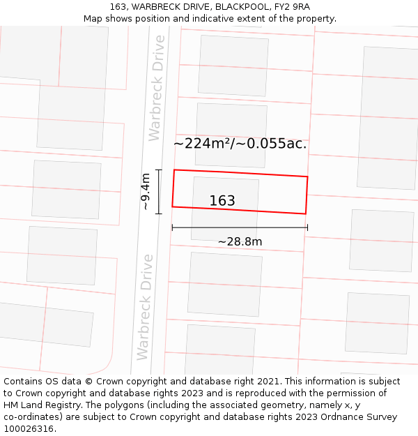 163, WARBRECK DRIVE, BLACKPOOL, FY2 9RA: Plot and title map