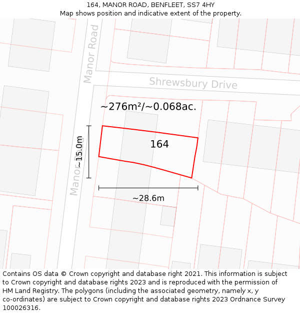 164, MANOR ROAD, BENFLEET, SS7 4HY: Plot and title map