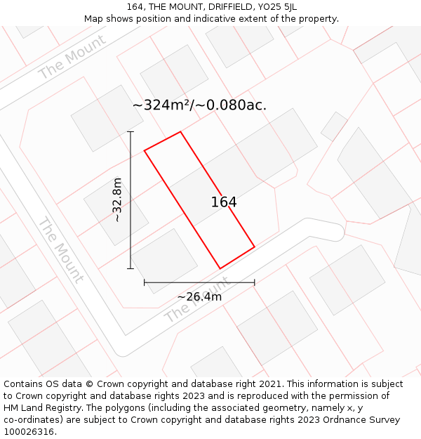 164, THE MOUNT, DRIFFIELD, YO25 5JL: Plot and title map