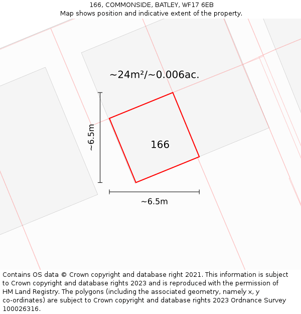 166, COMMONSIDE, BATLEY, WF17 6EB: Plot and title map