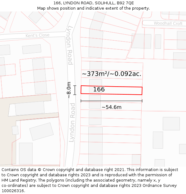 166, LYNDON ROAD, SOLIHULL, B92 7QE: Plot and title map