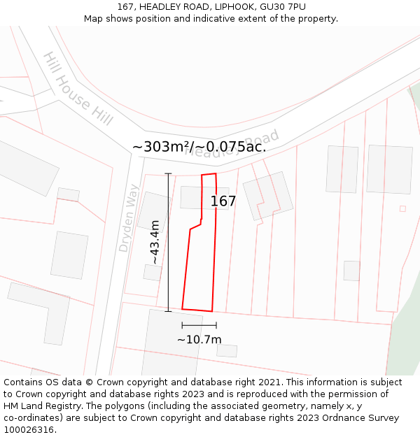 167, HEADLEY ROAD, LIPHOOK, GU30 7PU: Plot and title map