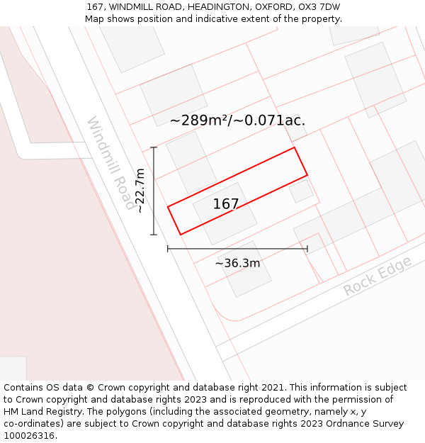 167, WINDMILL ROAD, HEADINGTON, OXFORD, OX3 7DW: Plot and title map