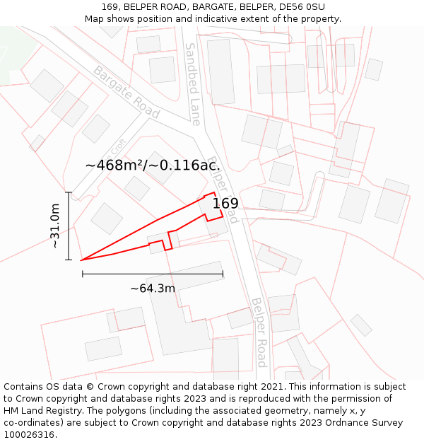 169, BELPER ROAD, BARGATE, BELPER, DE56 0SU: Plot and title map