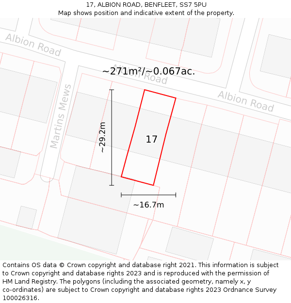 17, ALBION ROAD, BENFLEET, SS7 5PU: Plot and title map