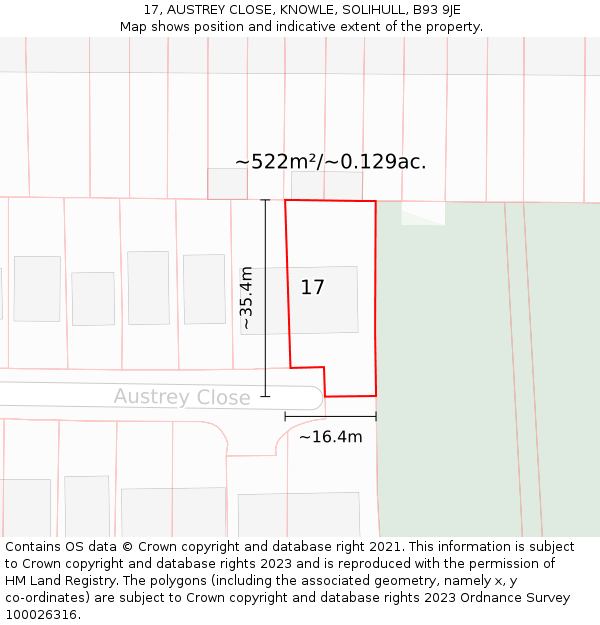 17, AUSTREY CLOSE, KNOWLE, SOLIHULL, B93 9JE: Plot and title map