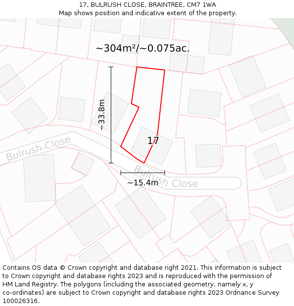 17, BULRUSH CLOSE, BRAINTREE, CM7 1WA: Plot and title map
