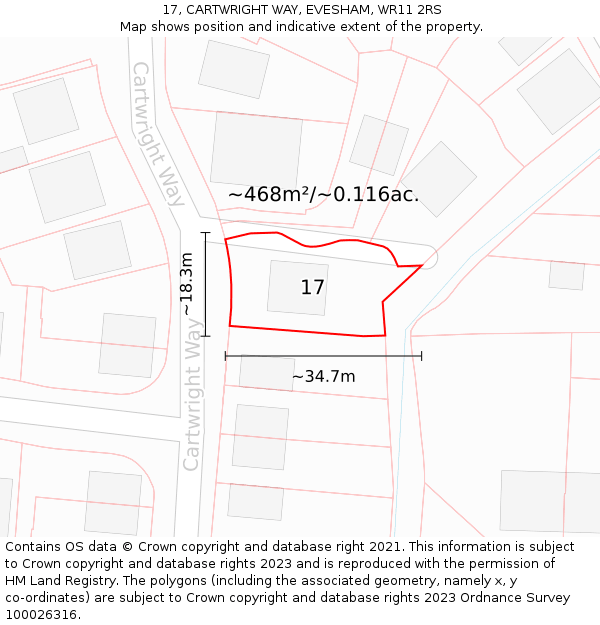 17, CARTWRIGHT WAY, EVESHAM, WR11 2RS: Plot and title map