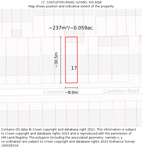 17, CASTLETON ROAD, ILFORD, IG3 9QW: Plot and title map