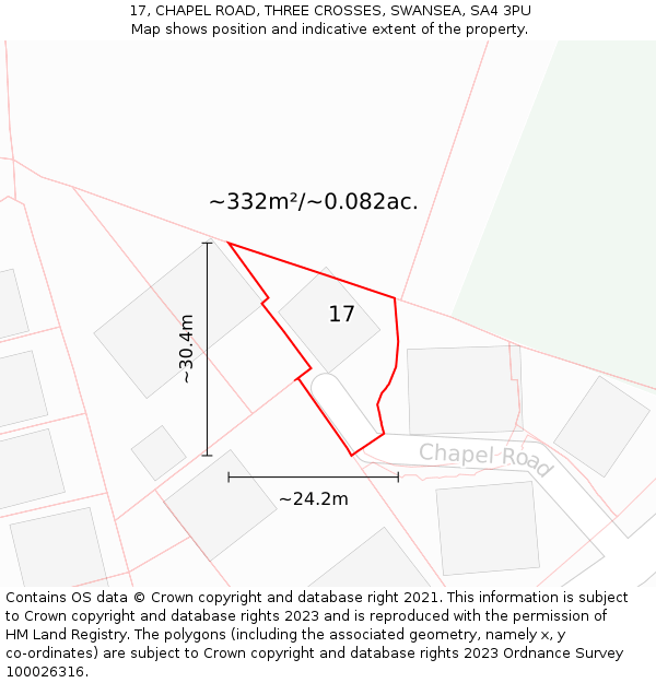 17, CHAPEL ROAD, THREE CROSSES, SWANSEA, SA4 3PU: Plot and title map
