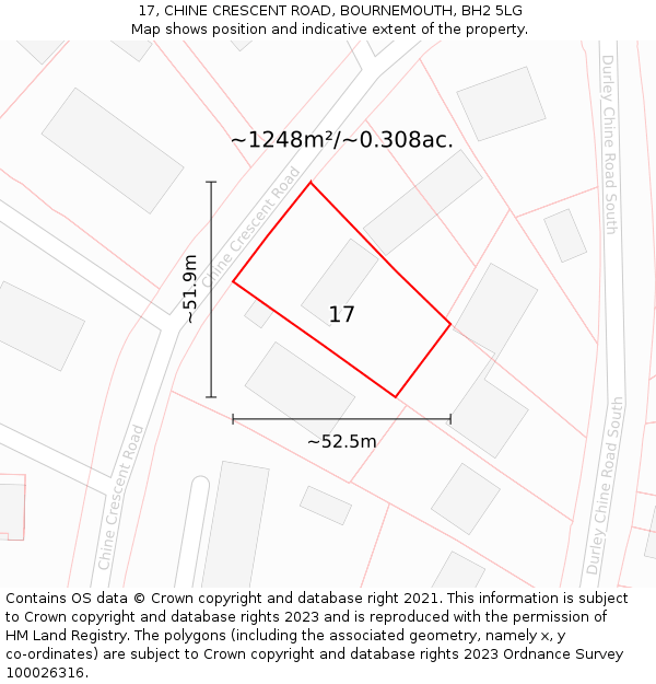 17, CHINE CRESCENT ROAD, BOURNEMOUTH, BH2 5LG: Plot and title map
