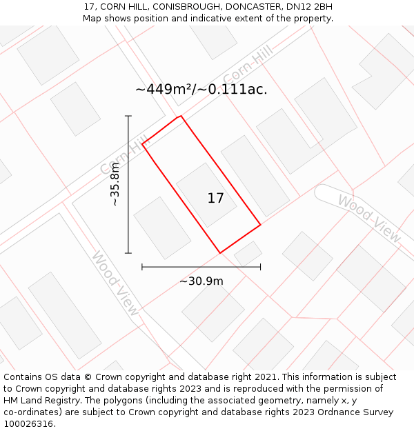 17, CORN HILL, CONISBROUGH, DONCASTER, DN12 2BH: Plot and title map