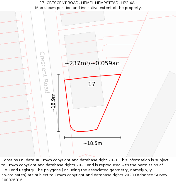 17, CRESCENT ROAD, HEMEL HEMPSTEAD, HP2 4AH: Plot and title map