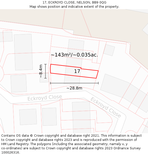 17, ECKROYD CLOSE, NELSON, BB9 0QG: Plot and title map