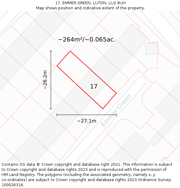 17, EMMER GREEN, LUTON, LU2 8UH: Plot and title map