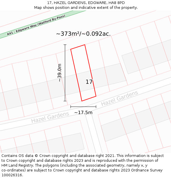 17, HAZEL GARDENS, EDGWARE, HA8 8PD: Plot and title map
