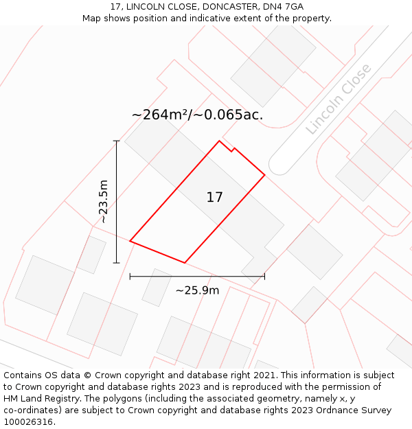 17, LINCOLN CLOSE, DONCASTER, DN4 7GA: Plot and title map