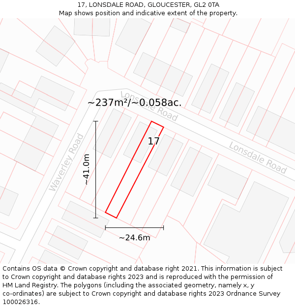 17, LONSDALE ROAD, GLOUCESTER, GL2 0TA: Plot and title map