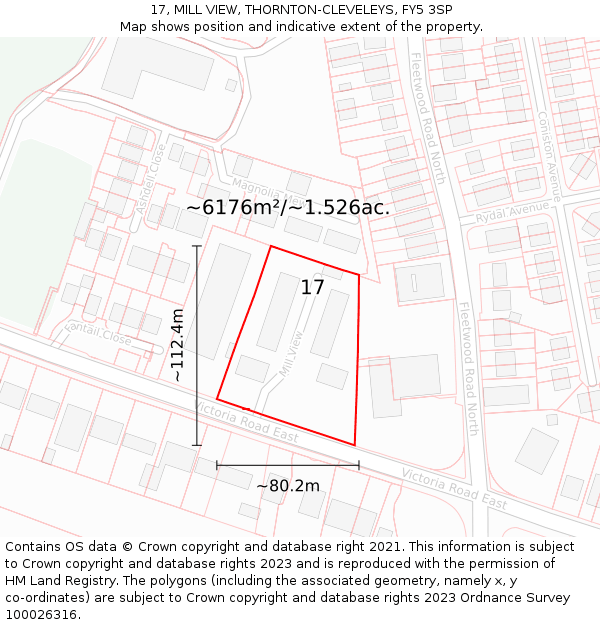 17, MILL VIEW, THORNTON-CLEVELEYS, FY5 3SP: Plot and title map