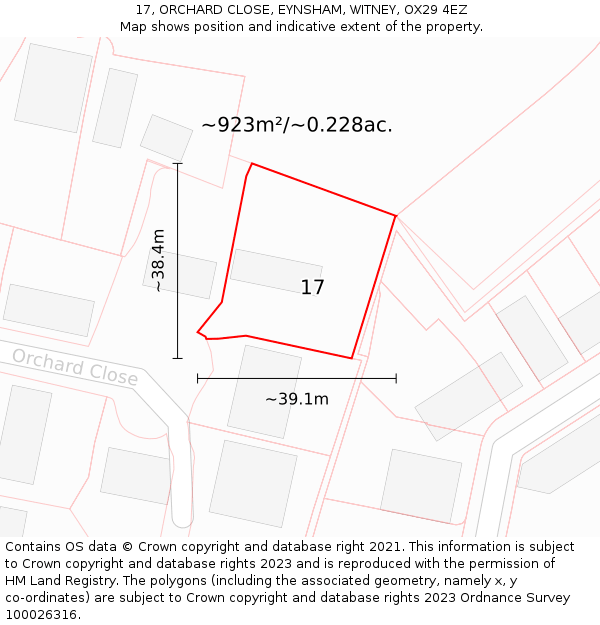 17, ORCHARD CLOSE, EYNSHAM, WITNEY, OX29 4EZ: Plot and title map