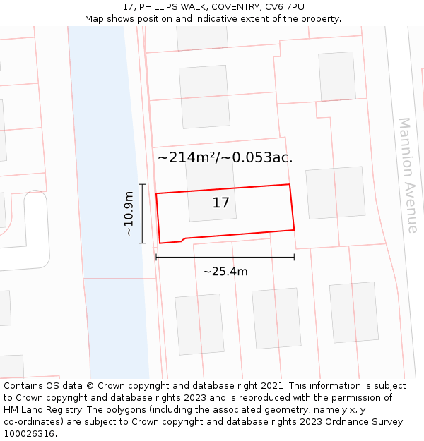 17, PHILLIPS WALK, COVENTRY, CV6 7PU: Plot and title map