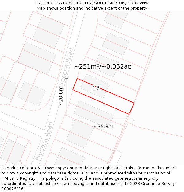17, PRECOSA ROAD, BOTLEY, SOUTHAMPTON, SO30 2NW: Plot and title map