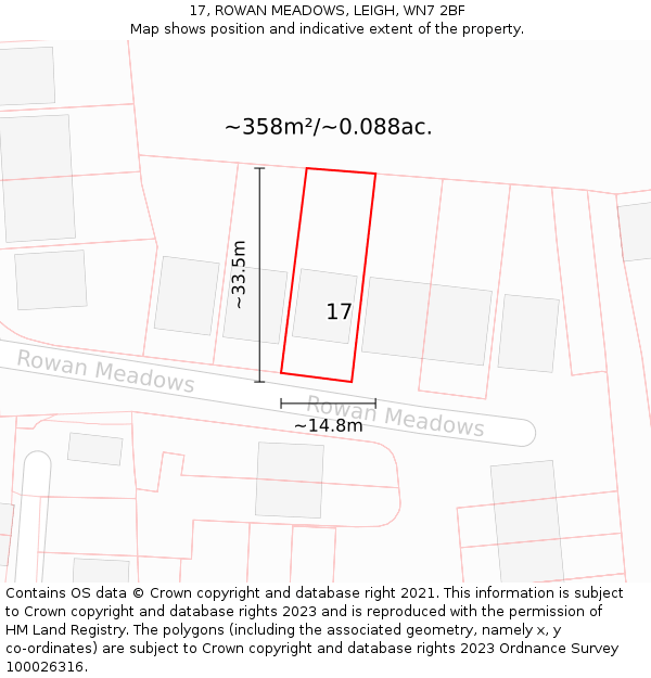 17, ROWAN MEADOWS, LEIGH, WN7 2BF: Plot and title map