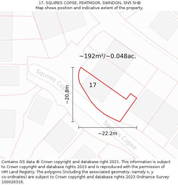 17, SQUIRES COPSE, PEATMOOR, SWINDON, SN5 5HB: Plot and title map