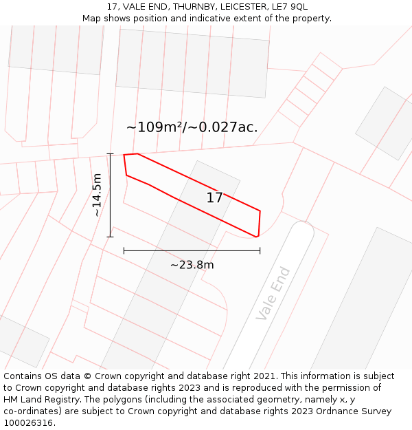 17, VALE END, THURNBY, LEICESTER, LE7 9QL: Plot and title map
