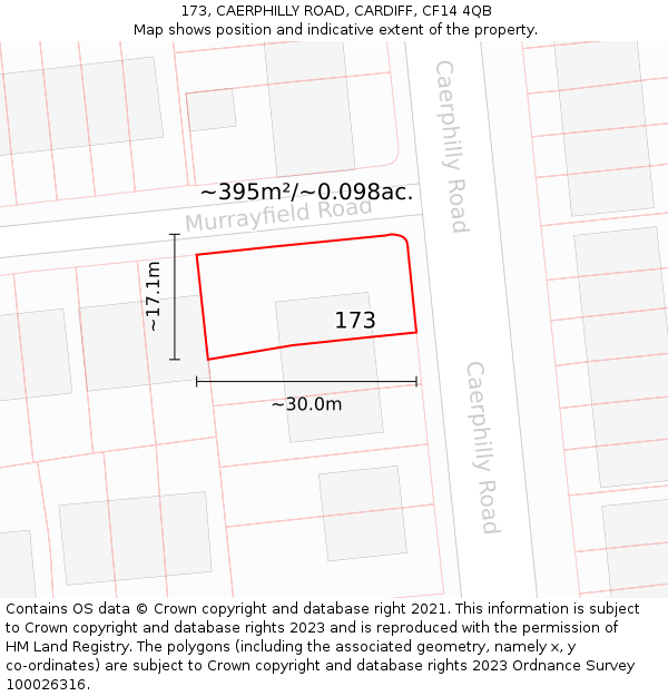 173, CAERPHILLY ROAD, CARDIFF, CF14 4QB: Plot and title map