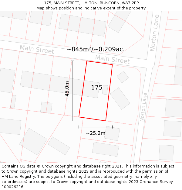 175, MAIN STREET, HALTON, RUNCORN, WA7 2PP: Plot and title map